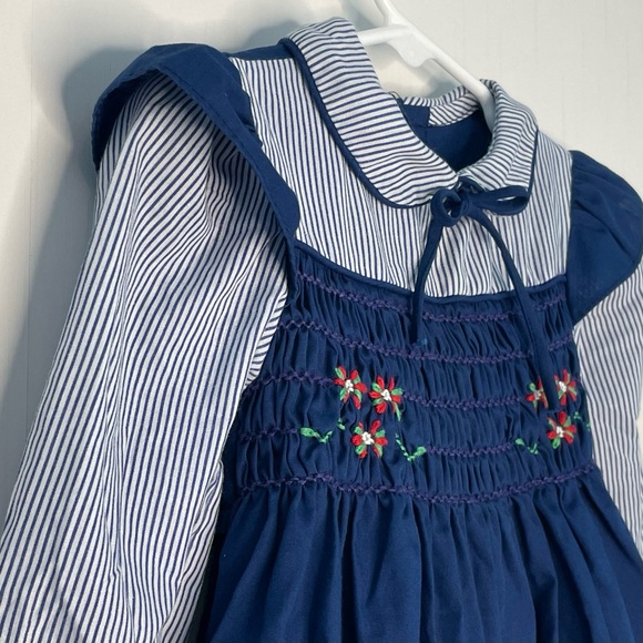 Vintage Polly Flinders Girls Hand Smocked Dress Apron Style 2T ✔️Flaw - Picture 3 of 14